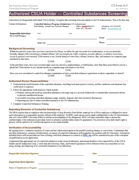 CS Form A-1 Registration Holder Screening form