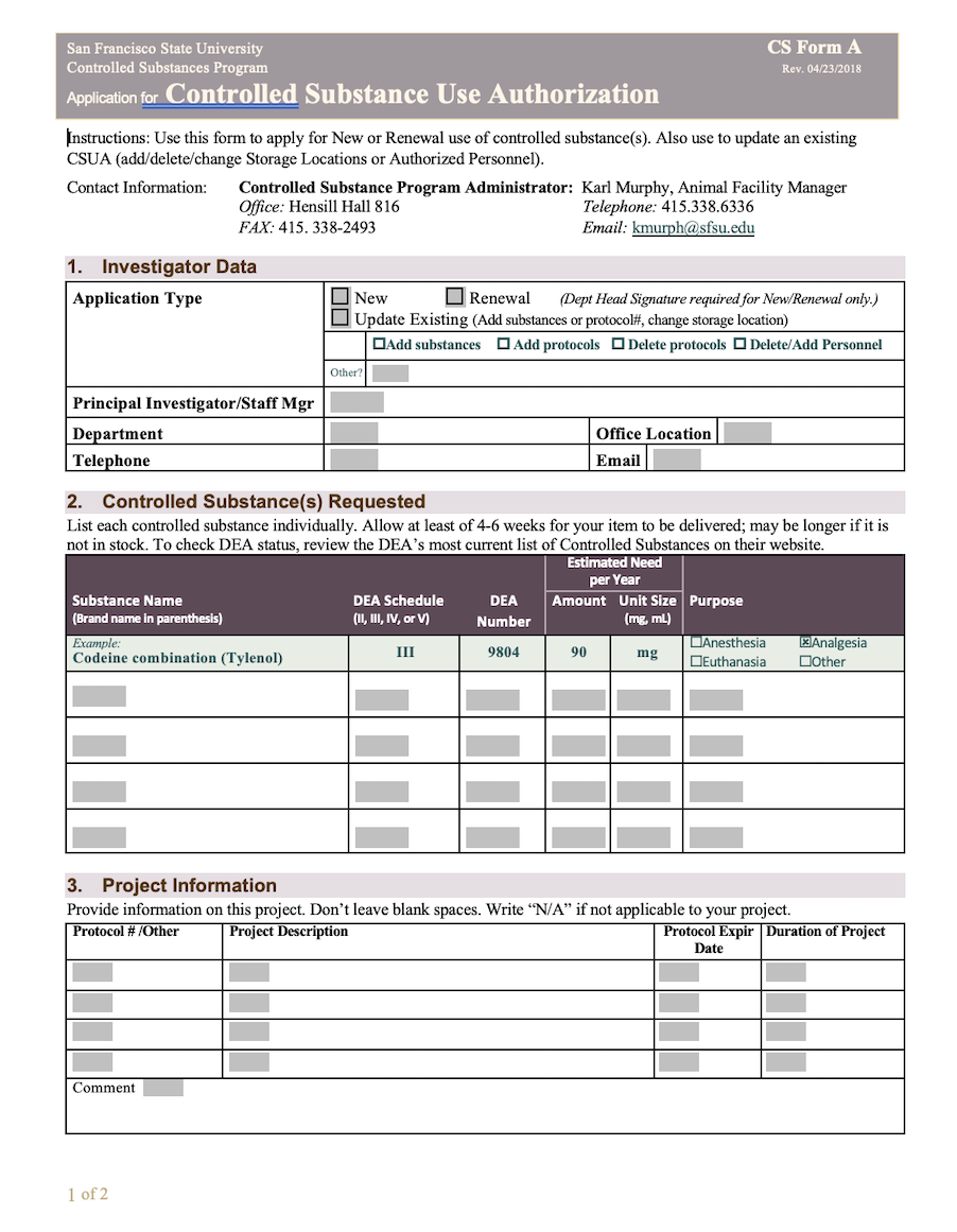 CS Form A Controlled Substances Registration Holder Application