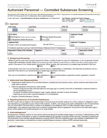 CS Form B Authorized User Screening form