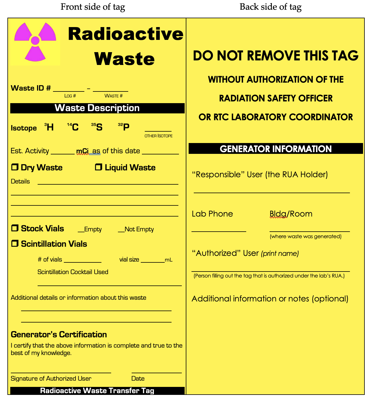 radioactive waste tag