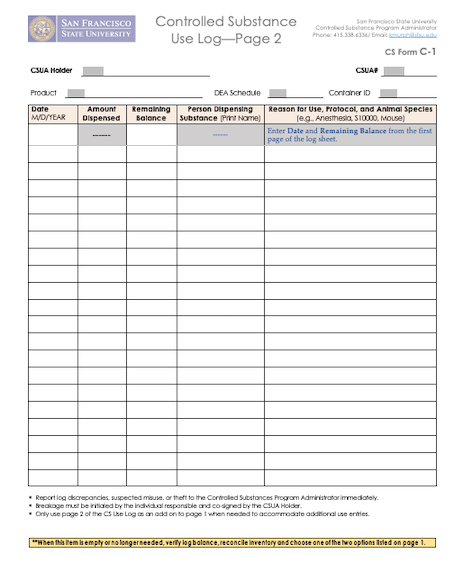 CS Form C Use Log Page 2 and subsequent