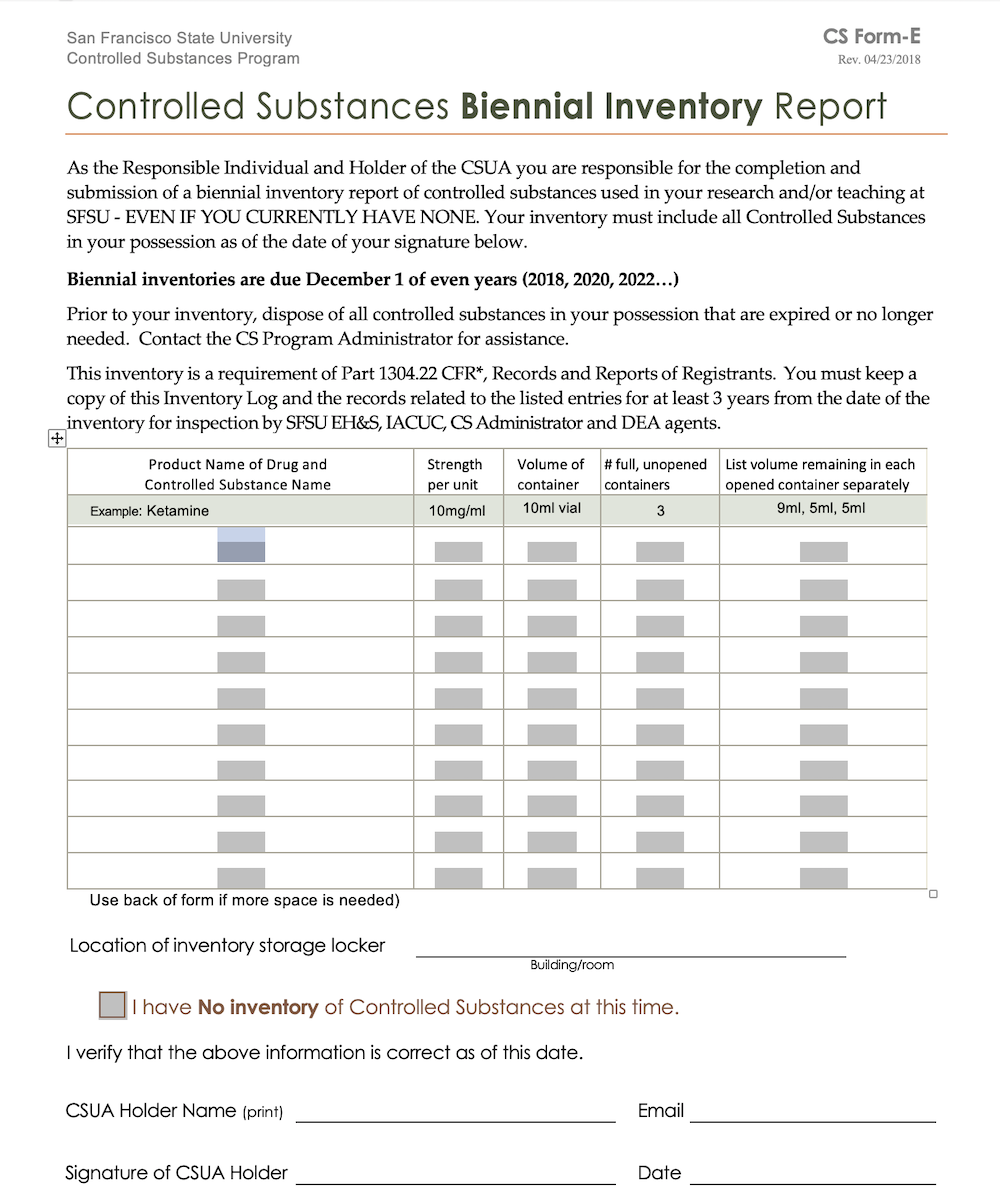 CS Form E Biennial Inventory form