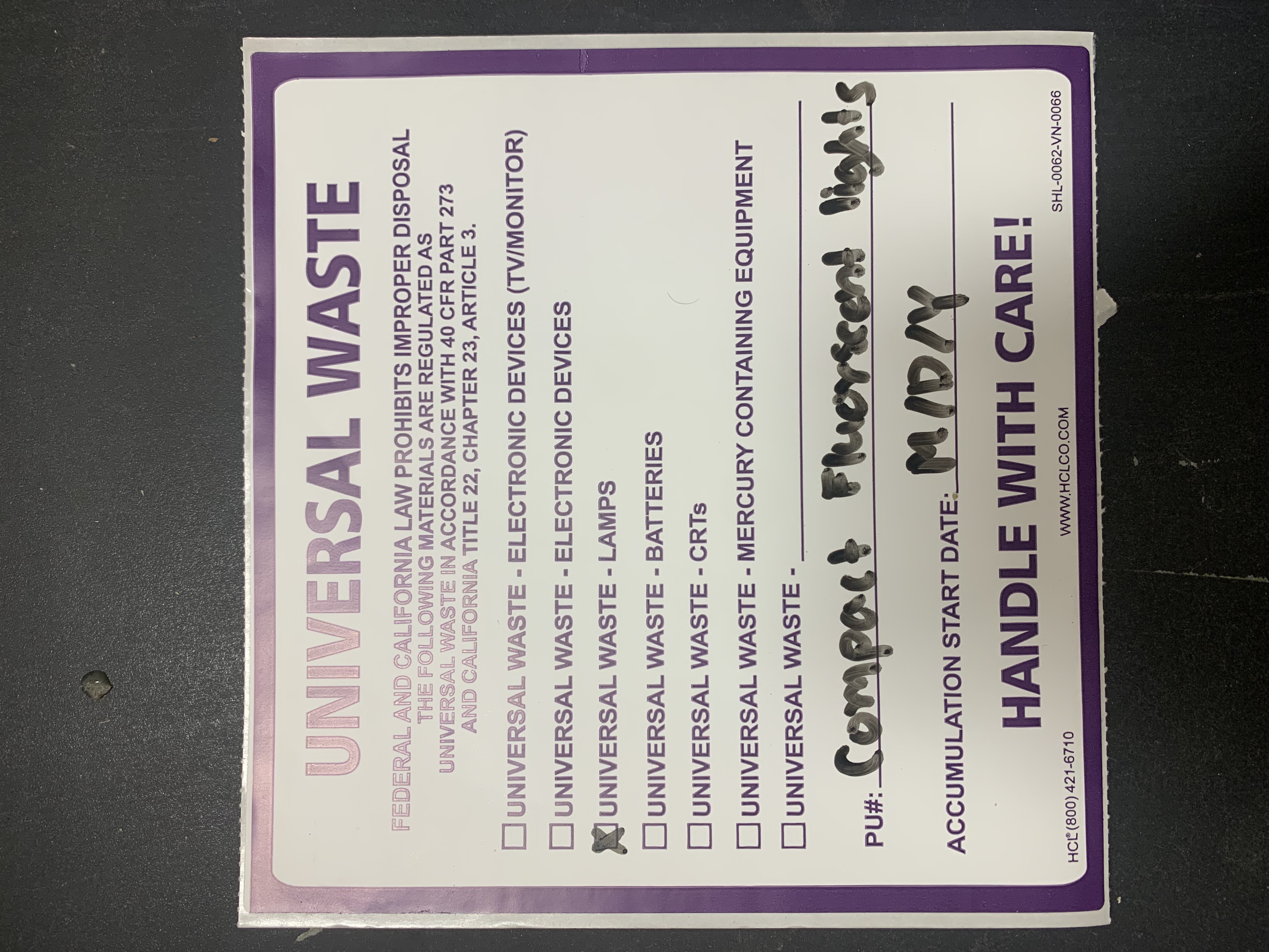 Compact Fluorescent Light Tubes Label