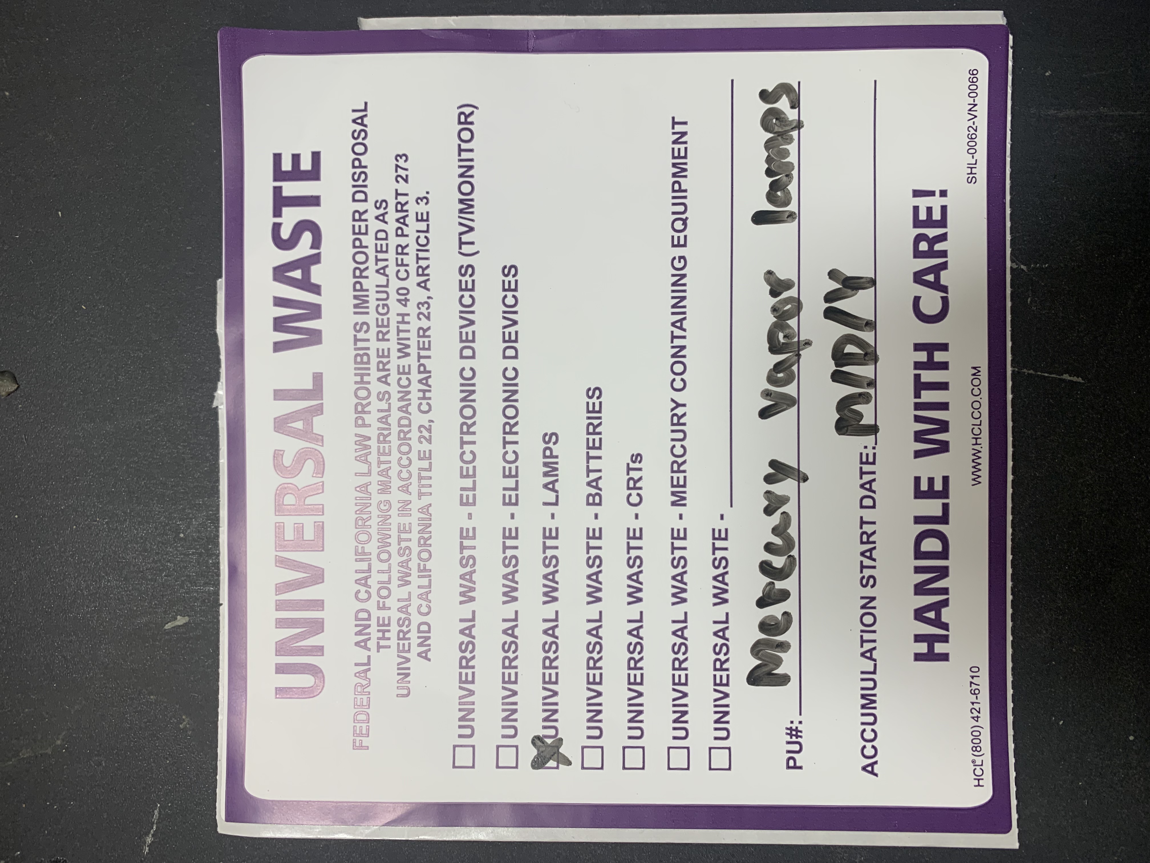 Mercury Vapor Lamp Labels